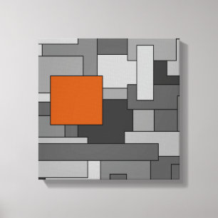 Oranje Grijze Abstracte Geometrische Kunst Canvas Afdruk