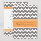 Oranje grijze Chevron 1e verjaardagsuitnodiging Kaart (Voorkant / Achterkant)