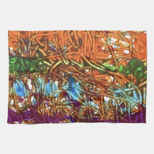 Oranje, Groen, Blauw, Paarse Marmer Kunstwerk Theedoek