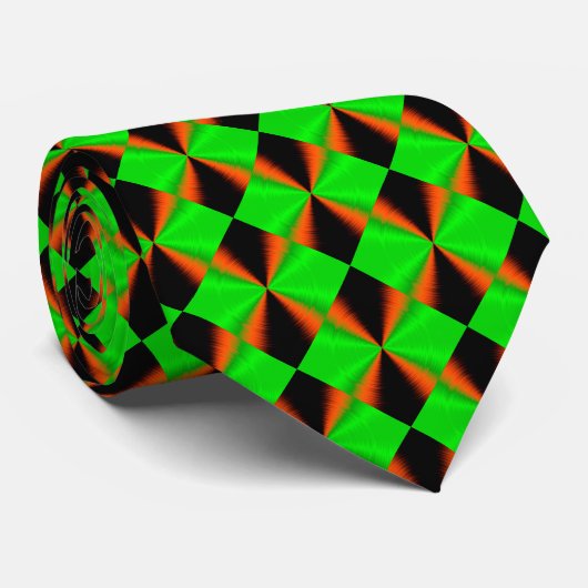 Oranje groen diamantpatroon stropdas (Opgerold)