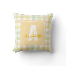 Oranje Groen Geel Blauw Pastel Gingham Monogram