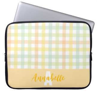 Oranje Groen Geel Blauw Pastel Gingham Monogram Laptop Sleeve