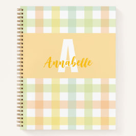Oranje Groen Geel Blauw Pastel Monogram Gingham Notitieboek