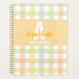 Oranje Groen Geel Blauw Pastel Monogram Gingham Planner