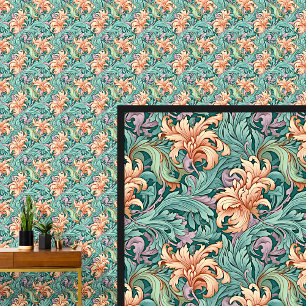 Oranje Groen Mauve Art Nouveau Behang