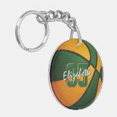 oranje groen schoolteam kleuren basketbal sleutelhanger (Voorkant Links)