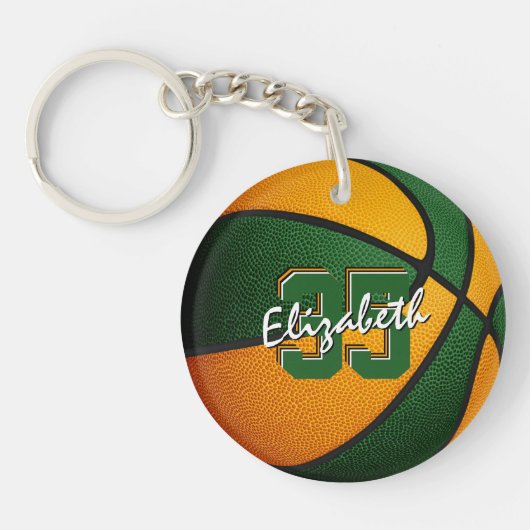 oranje groen schoolteam kleuren basketbal sleutelhanger (Voorkant)