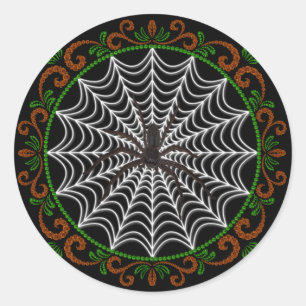 Oranje groen spin web en zwarte spin ronde sticker