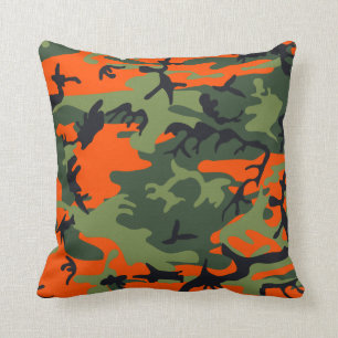 Oranje, groen, zwart Camouflage Kussen