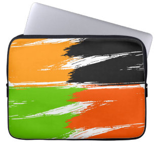 Oranje Groen Zwart-wit penseelstreken Verf Laptop Sleeve