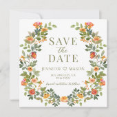 Oranje groene bloemen Save the Date fotouitnodigin (Voorkant)