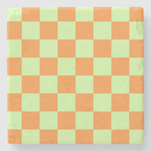 Oranje groene citrus geruite ginghpatroon stenen onderzetter