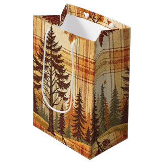 ORANJE & GROENE HERFST PLAID PATROON MET BOMEN MEDIUM CADEAUZAKJE