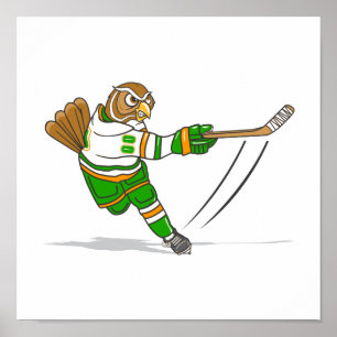 Oranje groene Hockey Owl Poster
