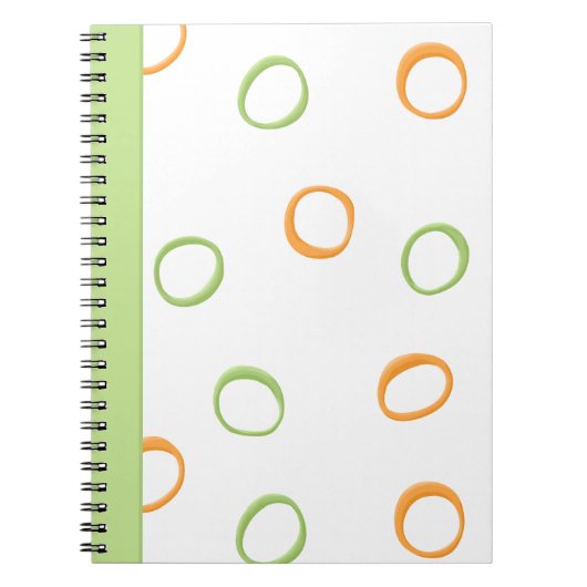 Oranje, groene laptop met geverfde retroclecircles notitieboek (Voorkant)