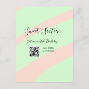Oranje groene pastel QR Sweet sixteen verjaardag Briefkaart