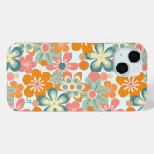 Oranje Groene Roze Monogram Retro Bloempatroon Case-Mate iPhone Case (Achterkant (horizontaal))