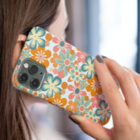 Oranje Groene Roze Monogram Retro Bloempatroon