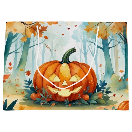 Oranje groene Waterverf Autumn Pumpkins Forest Groot Cadeauzakje (Voorkant)