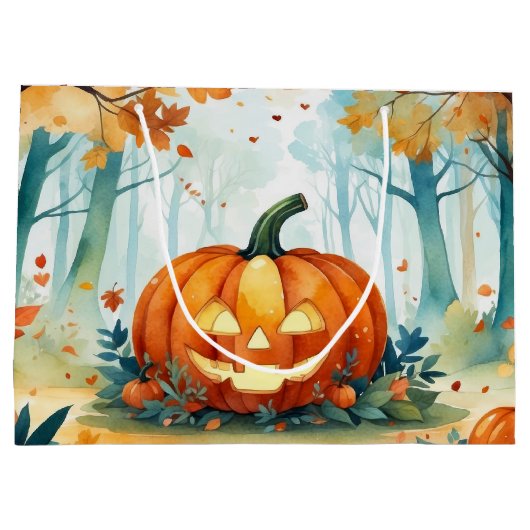 Oranje groene Waterverf Autumn Pumpkins Forest Groot Cadeauzakje (Achterkant)