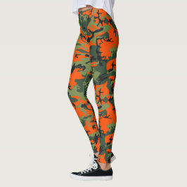 Oranje, groene, zwarte camouflage leggings