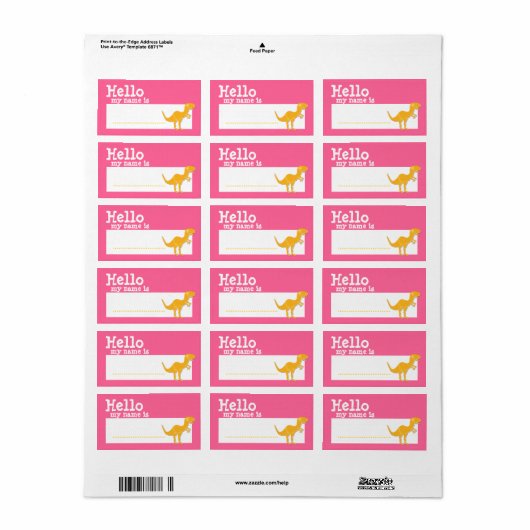 Oranje Hallo T-Rex Etiket (Full Sheet)