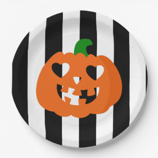 oranje halloween hart pompoen gestreept papieren bordje