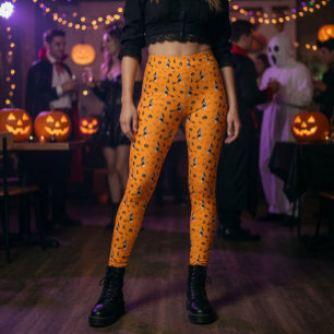 Oranje Halloween met Heksen & Zwarte Katten Leggings