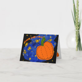 Oranje Halloween Pompoen Blauw Sterrenhemel Feestdagen Kaart