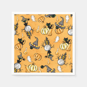 ORANJE HALLOWEEN PUMPKINS EN ZWARTE KATTEN SERVET