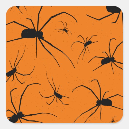 Oranje halloween Spiders Pattern, Black Spider Vierkante Sticker (Voorkant)