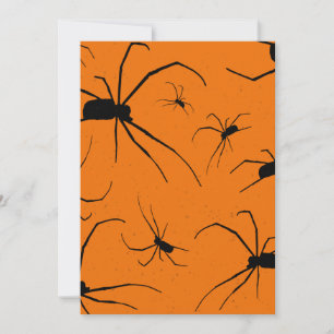 Oranje Halloween Spinnen Patroon, Zwarte Spin Feestdagenkaart