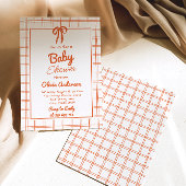 Oranje Hand Getekend Gingham Neutraal Baby shower Kaart