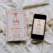 Oranje Hand Getekend Gingham Neutraal Baby shower Kaart