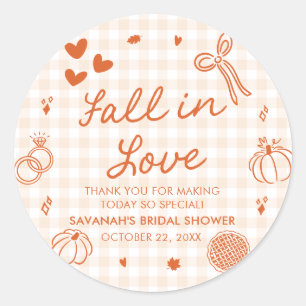 Oranje Hand Getekende Herfst Liefde Bruiloft Feest Ronde Sticker