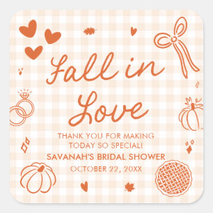 Oranje Hand Getekende Herfst Liefde Bruiloft Feest Vierkante Sticker