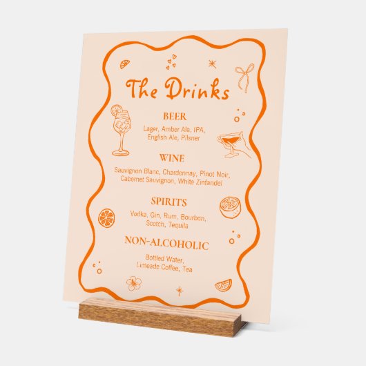 Oranje handgetekend tropisch huwelijksfeest drankm acryl bord (Hoek)