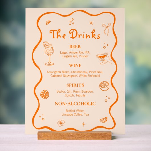 Oranje handgetekend tropisch huwelijksfeest drankm acryl bord (Neutraal)