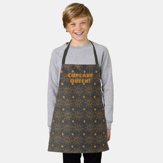 Oranje handschrift Sun Pattern Custom Schort (Gedragen)