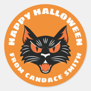 Oranje Happy Halloween Black Cat op persoonlijke t Ronde Sticker