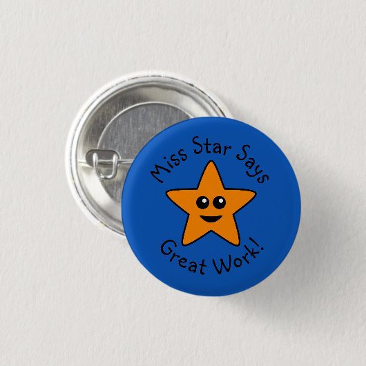 Oranje Happy Star Great Work Button (Voorkant /achterkant)