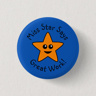 Oranje Happy Star Great Work Button