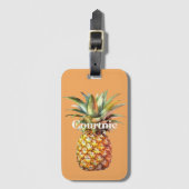 Oranje Happy Tropical Ananas Bagagelabel (Voorkant (verticaal))