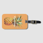 Oranje Happy Tropical Ananas Bagagelabel (Voorkant (horizontaal))