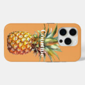 Oranje Happy Tropical Ananas Case-Mate iPhone Case (Achterkant (horizontaal))