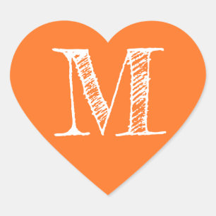 Oranje Hart Minimalistische Monogram Initiaal Sticker