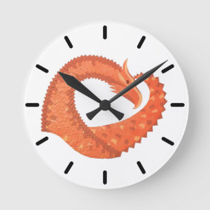 Oranje hartdraak wit ronde klok
