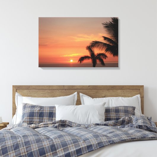 Oranje Hawaïaanse Zonsondergang Hemel met Palmen Canvas Afdruk (Insitu (Slaapkamer))