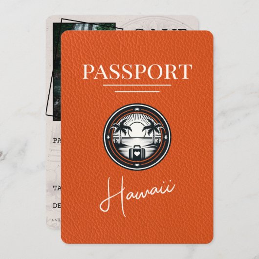 Oranje Hawaii Passport Bewaar de datum Save The Date (Voorkant / Achterkant)