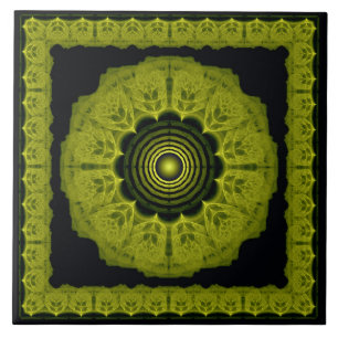 Oranje helder fractal omlijst patroon tegeltje